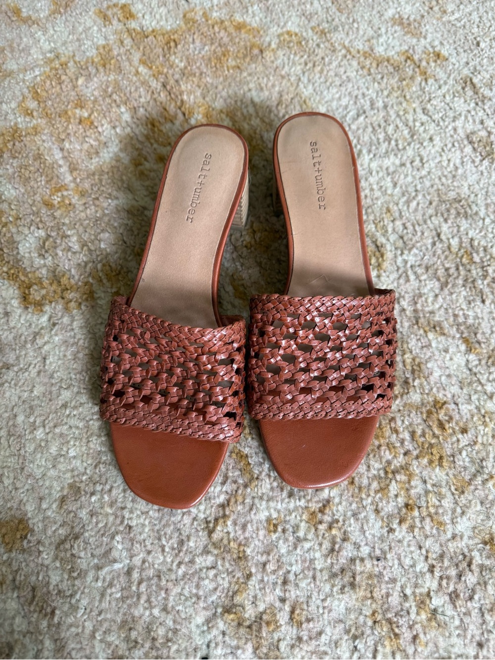 Salt + Umber Women's Woven Slide Heels in Rust Brown
